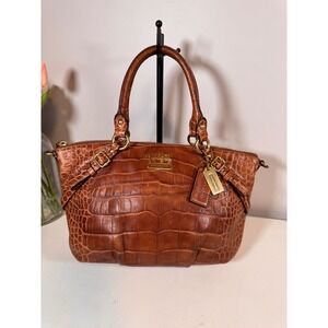 Coach Madison Sophia Croc Embossed Leather Hobo Bag Brown 15924 Purple Lining